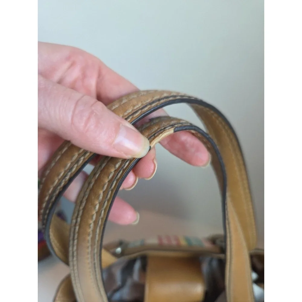 FOSSIL Floral Canvas‎ Leather Tote Shoulder Bag Hobo Boho Key Blue Pink Y2K